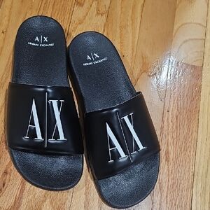 Armani Exchange Black and White Logo Slides